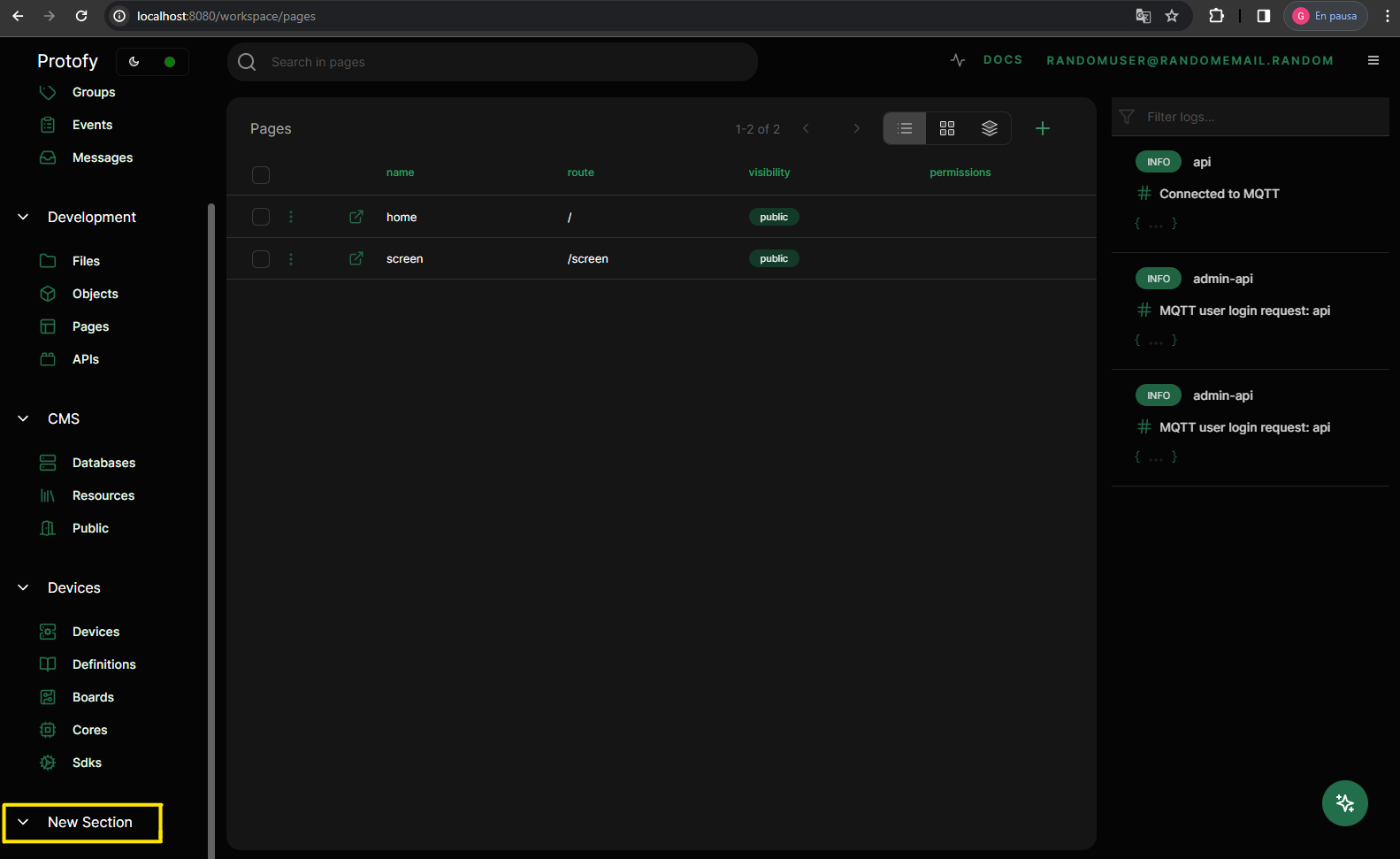 new section